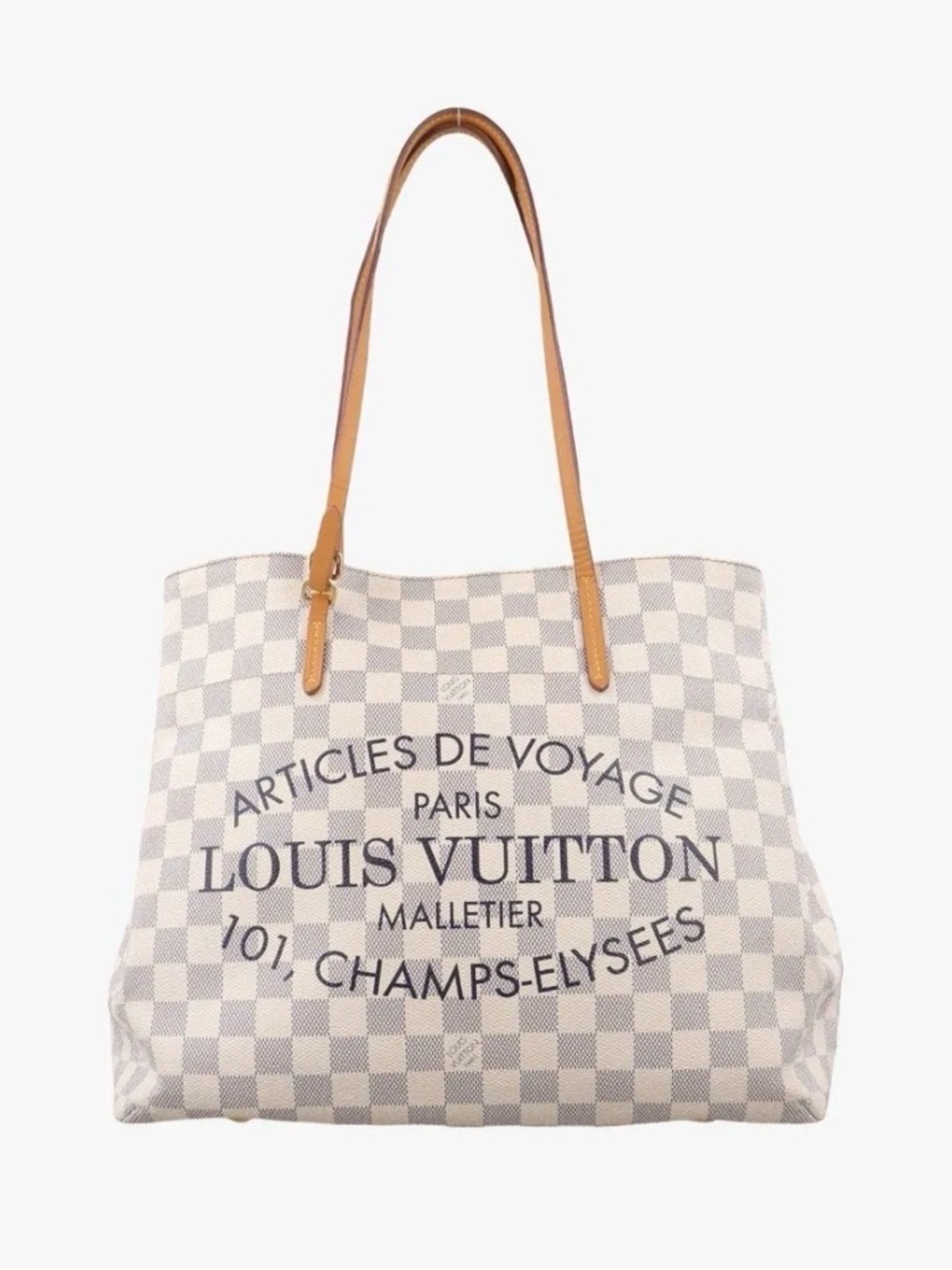 Louis Vuitton Damier Azur Canvas Tote with Tan Leather Straps